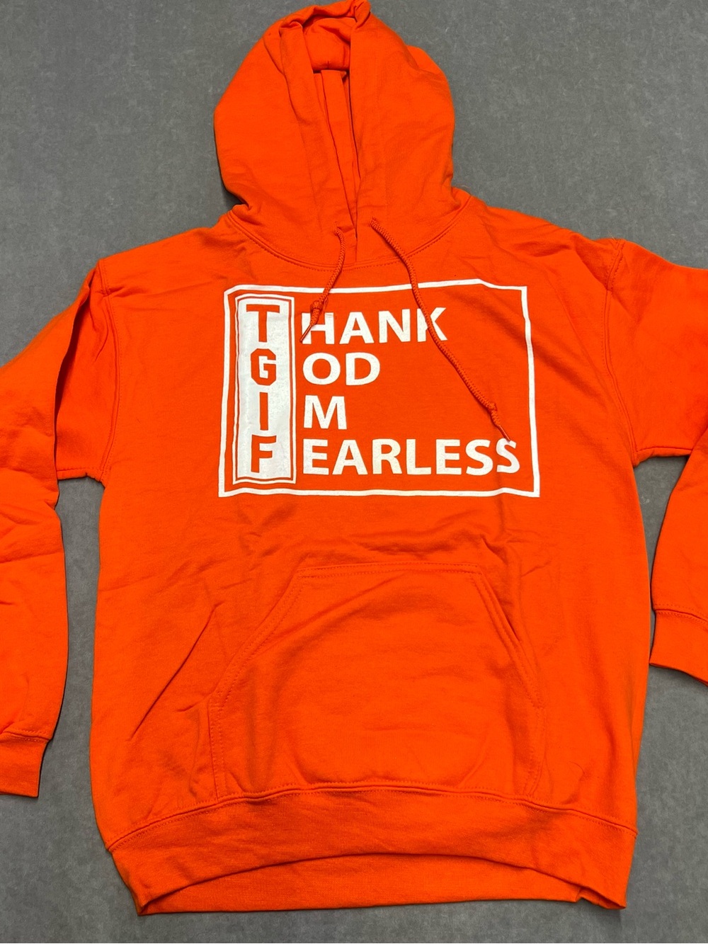 Gildan Orange Pullover Hoodie with White TGIF Graphic